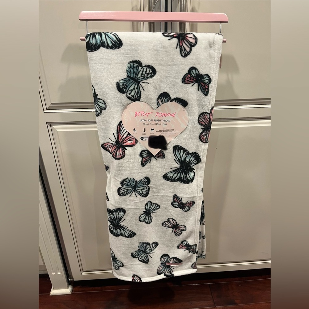 Betsey Johnson Plush Throw Blanket with Butterfly Design